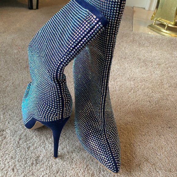 Beautiful Blue & All Over Rhinestone Mid-Calf Boot - Picture 2 of 3